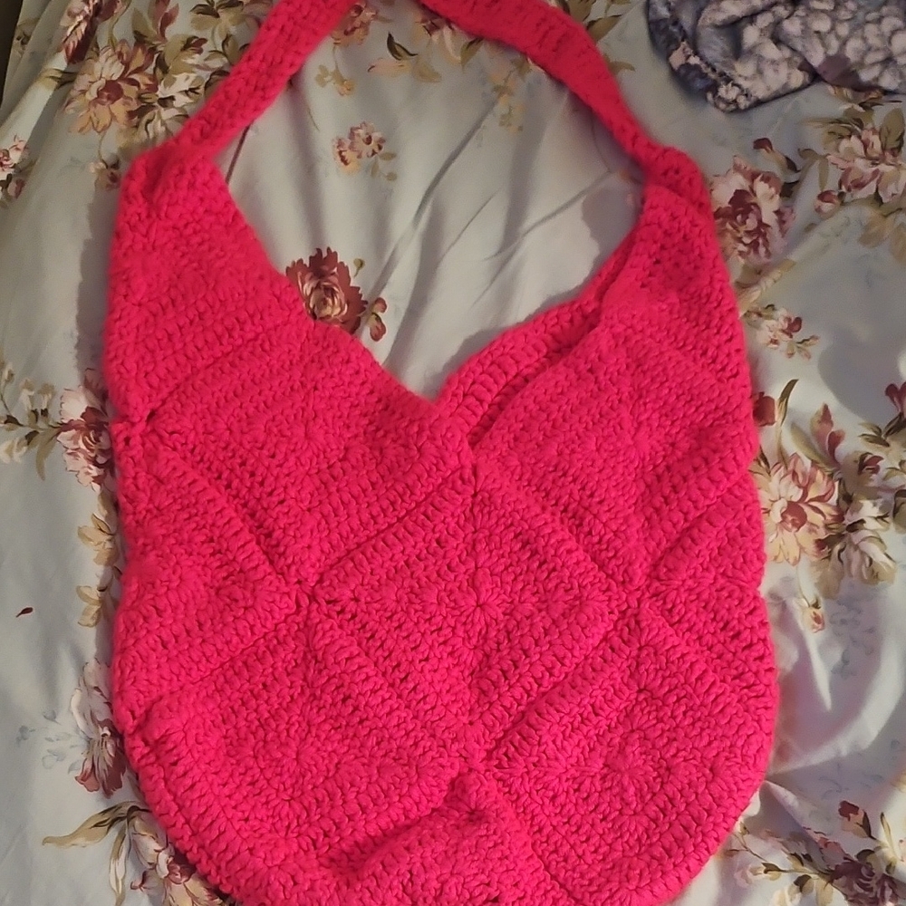 Pink Crochet Shoulder Bag Handmade